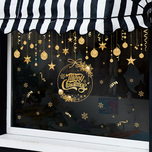 탈부착 쉬운 크리스마스 창문 시트지 스티커 컬러데코(B-산타와썰매)
